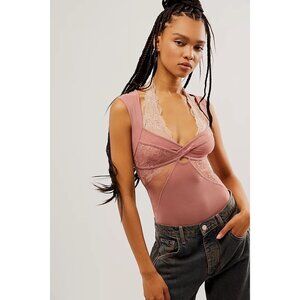 Free People Intimately Sheer Things Lace Trim Mesh Bodysuit NEW